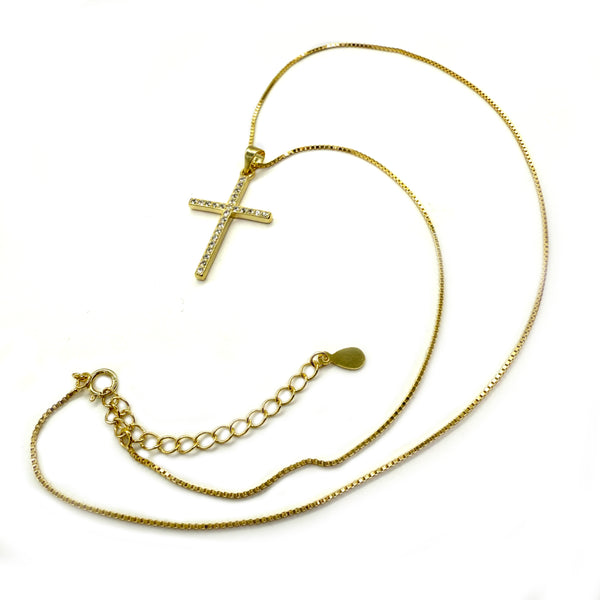 Trendy02 GP Sterling Silver & CZ Cross Pendant
