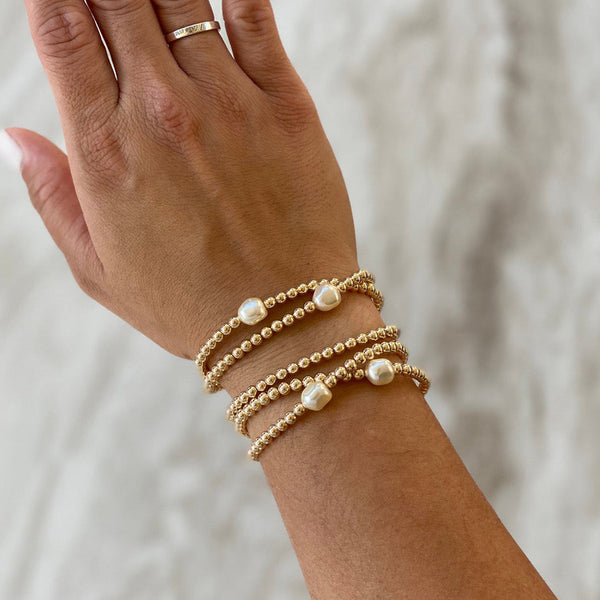 DG-21031603 Gold Stretch Beaded Bracelet with Pearl