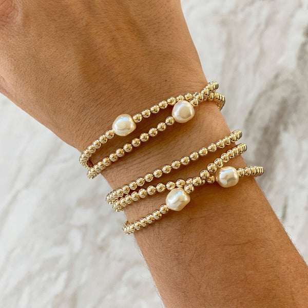 DG-21031603 Gold Stretch Beaded Bracelet with Pearl