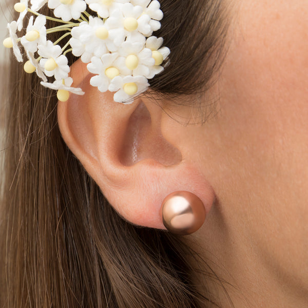 MNC-ER456-C-12mm Steel & Rose Gold Domed Stud Earrings