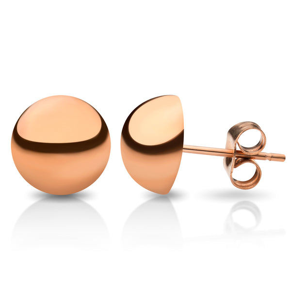 MNC-ER456-C-12mm Steel & Rose Gold Domed Stud Earrings