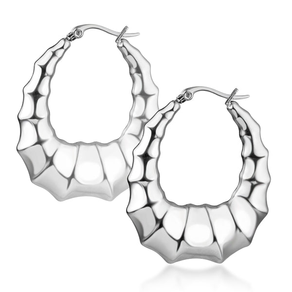 MNC-ER564-A Stainless Steel Puffy Hoop Earrings
