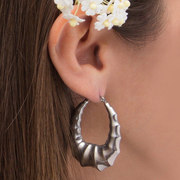 MNC-ER564-A Stainless Steel Puffy Hoop Earrings