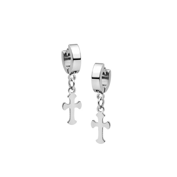 MNC-ER640-A Stainless Steel Huggie Cross Earrings