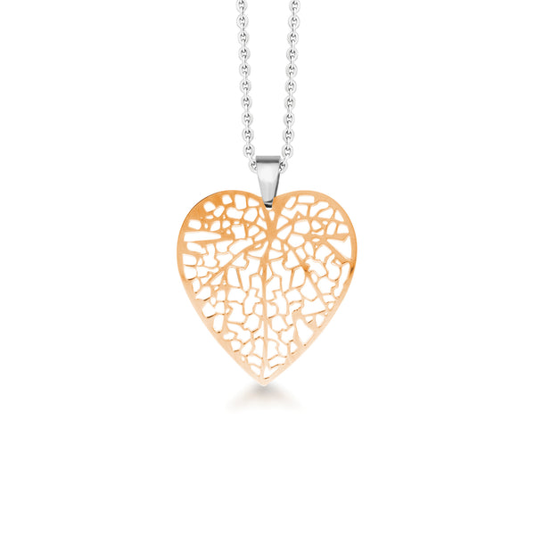 MNC-P033-B Steel & Rose Gold Heart Pendant Necklace