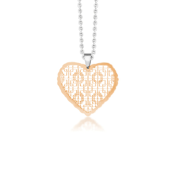 MNC-P035-B Steel & RG Heart Pendant Necklace