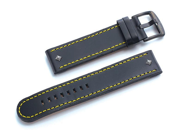 Steel Blaze Black Strap w/Yellow Stitching & Rivets-SB Design Studio