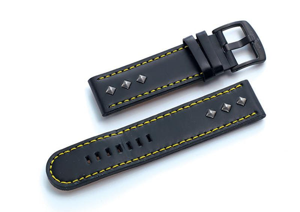 Steel Blaze Black Strap w/Yellow Stitching & Rivets-SB Design Studio