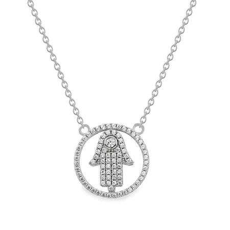 EWN140134 Sterling Silver Hamsa Pendant Necklace