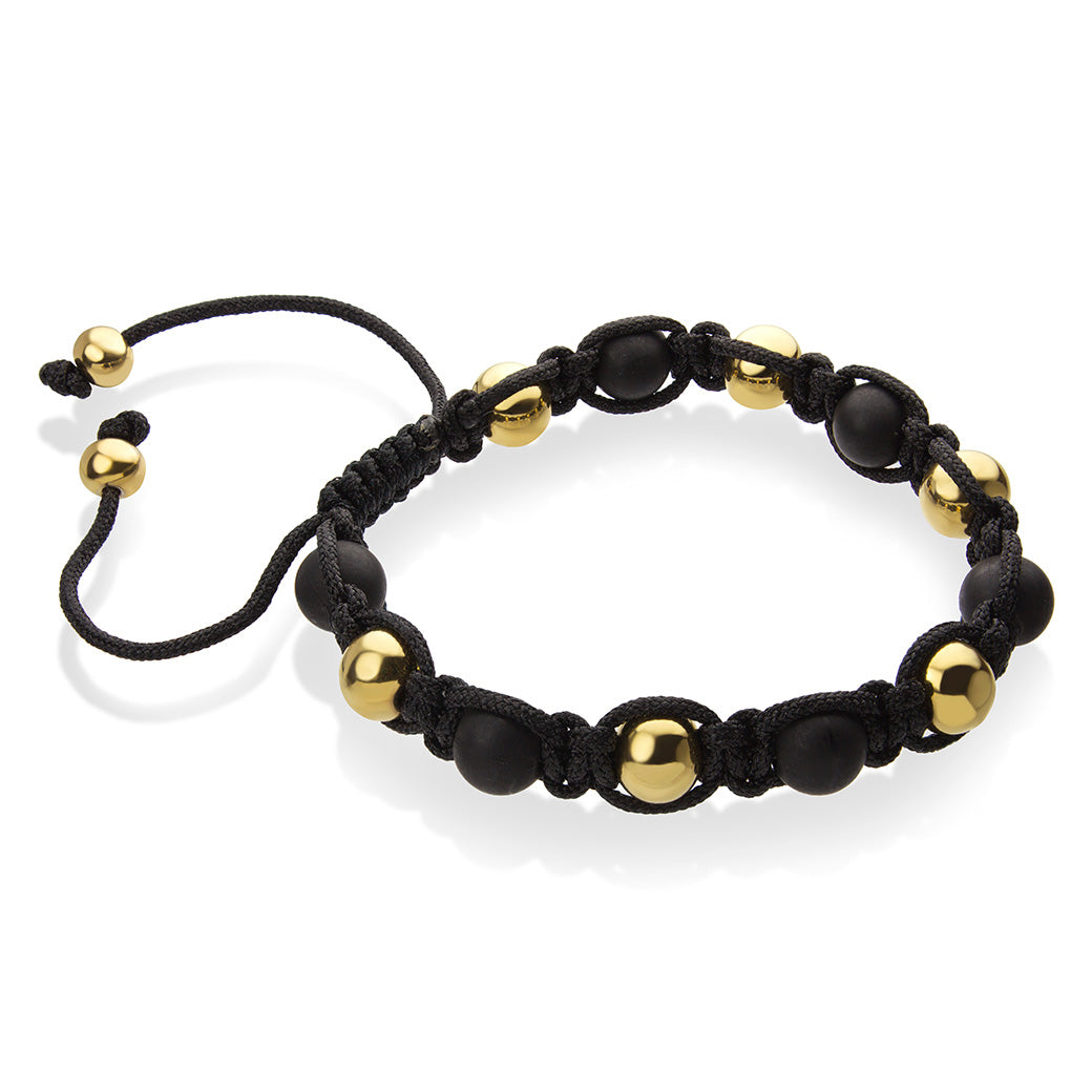 MNC-BR459-B Steel, Gold & Black Ball Bracelet