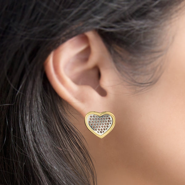 MNC-ER300-B  Stainless Steel & Gold Heart Stud Earrings