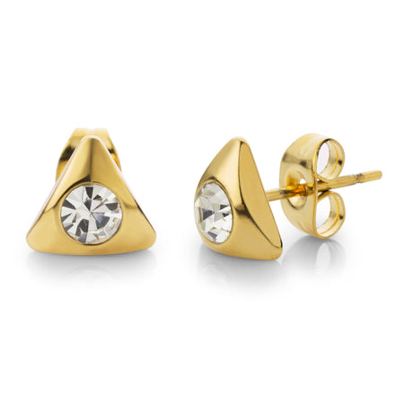 MNC-ER526-B Steel & Gold Triangle Stud Earrings