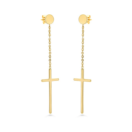 MNC-ER998-B Steel & Gold Dangling Cross Earrings