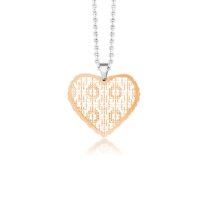 MNC-P035-B Steel & RG Heart Pendant Necklace