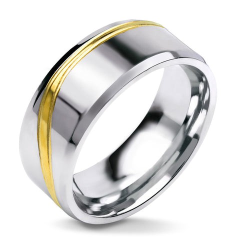MNR-349T-B Stainless Steel Polished Ring with Gold