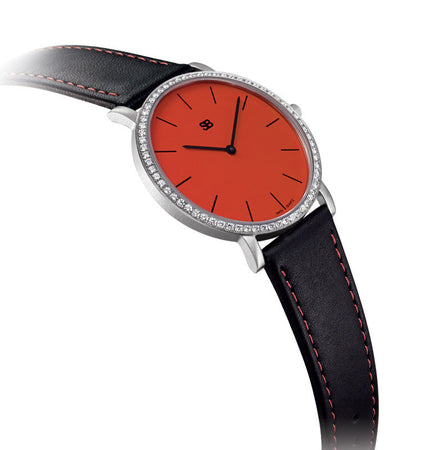 SOB1007/DIA Steel Watch w/Red Dial & Diamond Bezel-SB Design Studio